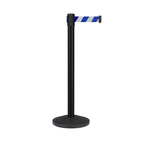 Stanchion Belt Barrier Black Post 11ft. Blu/Wh Belt, Montour Line, Mfr#: M630-BK-BWD-110
